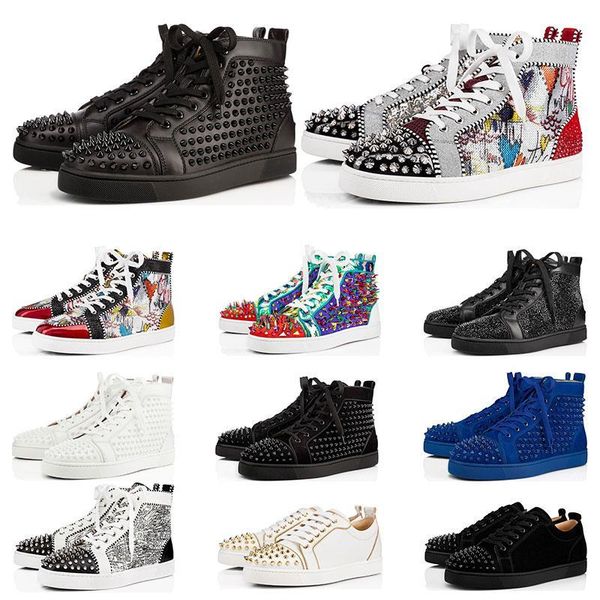 new designer shoes studded spikes fashion red suede leather mens womens flat bottoms lux shoes party lovers sneakers size 36-46 with box lts